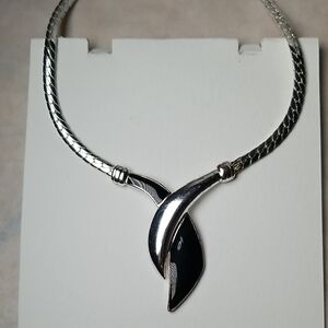 Silver Tone And Onyx Necklace
